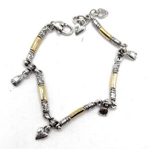 Brighton Bracelet Esmeralda Venezia Silver Gold Scroll Bars Dangle Charms